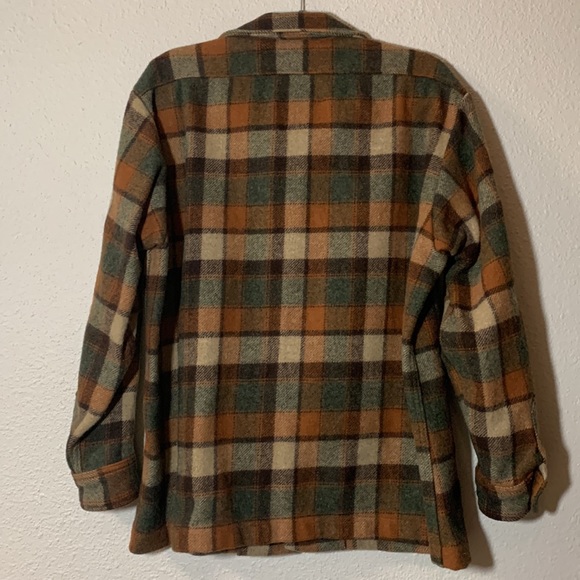 VTG 70’s Pendleton Woolen Mills OR Virgin Wool Xl Plaid Shacket Coat Warm Tones - Picture 4 of 17